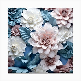 Paper Flowers On Blue Background Canvas Print