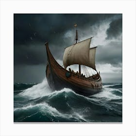 Viking Ship In Stormy Sea 1 Canvas Print