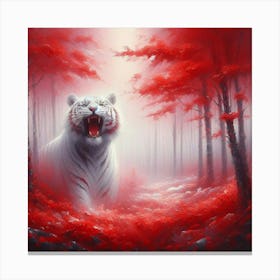 White Tiger In Red Forest 1 Canvas Print