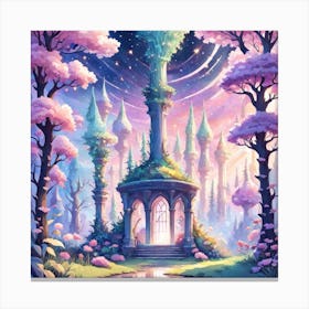 A Fantasy Forest With Twinkling Stars In Pastel Tone Square Composition 277 Canvas Print