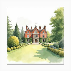 Watercolor Illustration Of The Berrington Hall In Herefordshire, Showcasing Its Grand Design And Picturesque Gardens Canvas Print