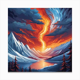 Fire In The Mountains, A Landscape Where Fire And Ice Coexist Representing The Balance Of Facing And Overcoming Canvas Print