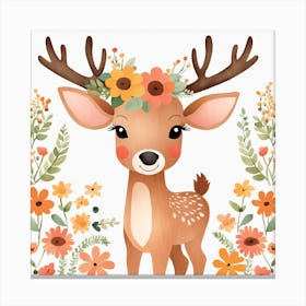 Floral Baby Elk Nursery Illustration (32) Canvas Print