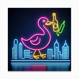 Neon Duck With Bottle Canvas Print