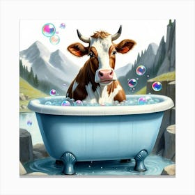 Cow Bathing In A Tub Canvas Print