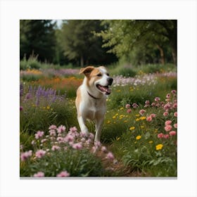 Default Dog Walks Among Flowers And Trees 0 Canvas Print