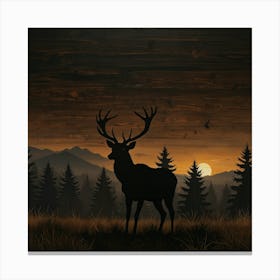 Deer Silhouette At Sunset Canvas Print