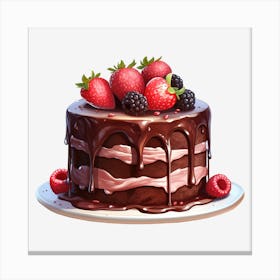 Chocolate Cake With Berries Canvas Print