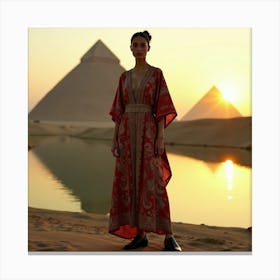 Egyptian Woman In Front Of Pyramids 10 Canvas Print