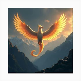 Griffin With Glowing Wings Soaring Over A Mountain Range 1 Canvas Print