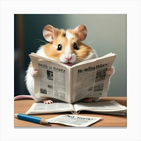 Hamster Reading Newspaper 4 Canvas Print