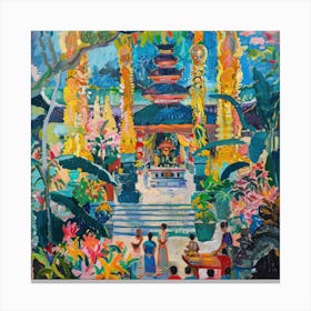 Balinese Temple Ceremony in Style of David Hockney 4 Canvas Print