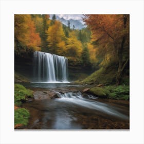 Waterfall In Autumn Canvas Print