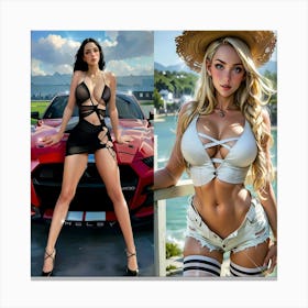 Two Beautiful Women Posing Canvas Print