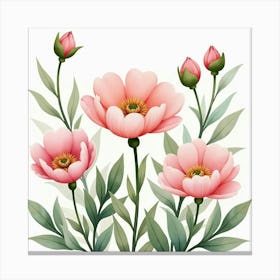 Soft Watercolor Peonies In A Romantic Garden Setting Canvas Print