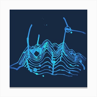 Hills With Windmills Blue Light Square Canvas Print