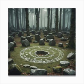 Circle Of Stones In The Forest Canvas Print