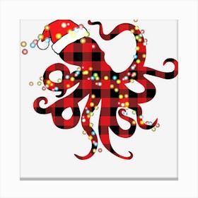 Red Plaid Buffalo Octopus Christmas Lights Pajamas Canvas Print