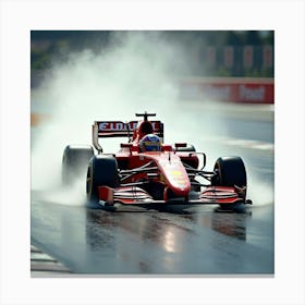 Formula Car Racing On A Wet Track, Water Spraying In Dramatic Fashion 1 Canvas Print