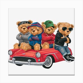 Teddy Bears In Car.Cool-Bear-Doll-Sublimation-Bundle Canvas Print