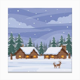 Winter Village In The Snow Canvas Print
