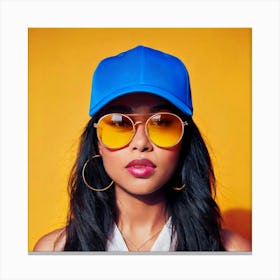 Firefly Headshot, Avatar, Girl, Blue Face Cap, Yellow Sunglasses, Stylish, Vibrant, Colorful, Modern (8) Canvas Print