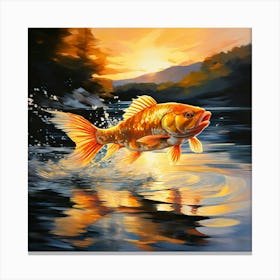 Golden Fish Sprinting Across The Surface Of A Tranquil Azure Lake Scales Shimmering Casting Undula 114107339 Canvas Print