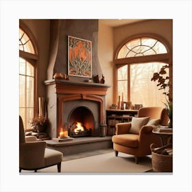 Living Room With A Fireplace Canvas Print