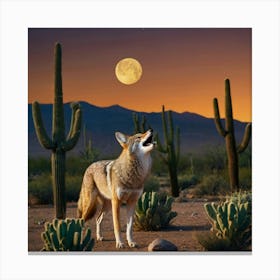 A Coyote Howling In The Desert Canvas Print
