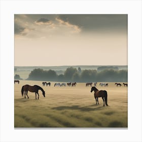 Horses Grazing In A Field 3 Canvas Print