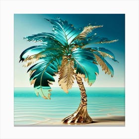 Teal palm tree Canvas Print