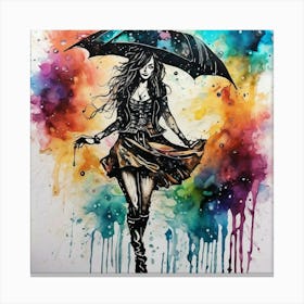 Girl With Umbrella Canvas Print