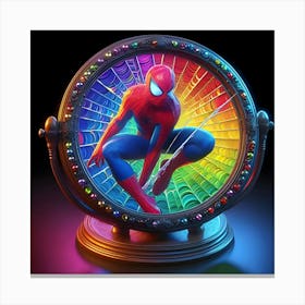 An Image Of A Colorful Transparent Mirror With Spiderman Coming Out In 3D Rendered Art Canvas Print