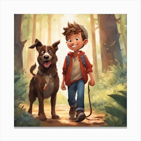 Boy And Dog In The Woods Canvas Print