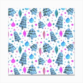 LAVENDER AND ICE BLUE CHRISTMAS TREES AND BULBS Canvas Print