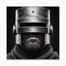 Black And White Portrait Of A Man With A Helmet Canvas Print