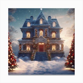 Christmas House In The Snow 4 Canvas Print