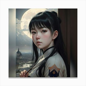 Asian Girl With Long Hair Canvas Print