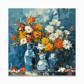 Flowers In Blue Vases Canvas Print