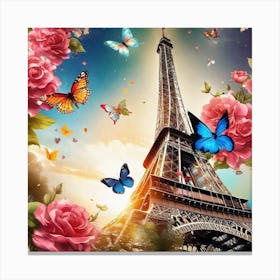 Eiffel Tower With Butterflies 4 Canvas Print