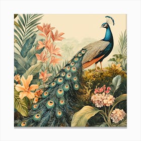 Peacock In The Jungle Canvas Print