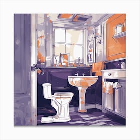 Drew Illustration Of Toilet On Chair In Bright Colors, Vector Ilustracije, In The Style Of Dark Navy (2) Canvas Print