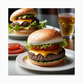 Two Hamburgers On A Plate Canvas Print