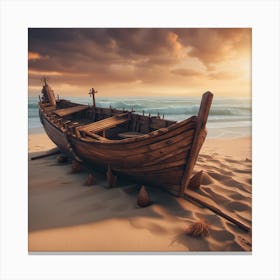 Viking Ship On The Beach Canvas Print