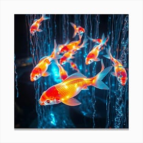 Koi Fish Swimming In A Dark Aquarium Canvas Print