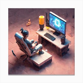 Gamer Sitting At Desk Canvas Print