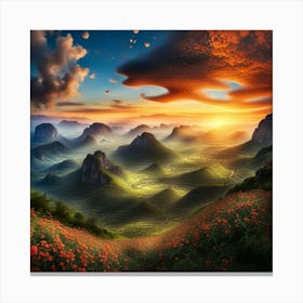 Landscape With Red Poppies Canvas Print