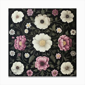 Flowers On A Black Background Art Canvas Print