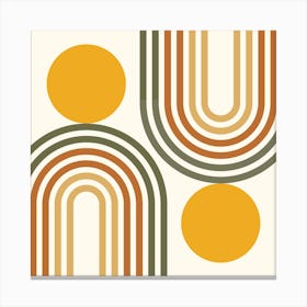 Mid Century Modern Geometric in retro gold brown terracotta (Rainbow and Sun Abstract Design) 11 Canvas Print
