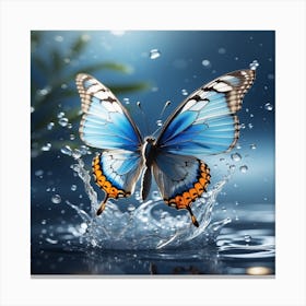 Blue Butterfly In Water Canvas Print